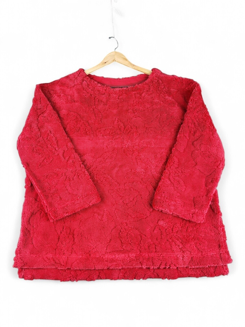 Free People Plush Teddy Crewneck Sweater XL Red